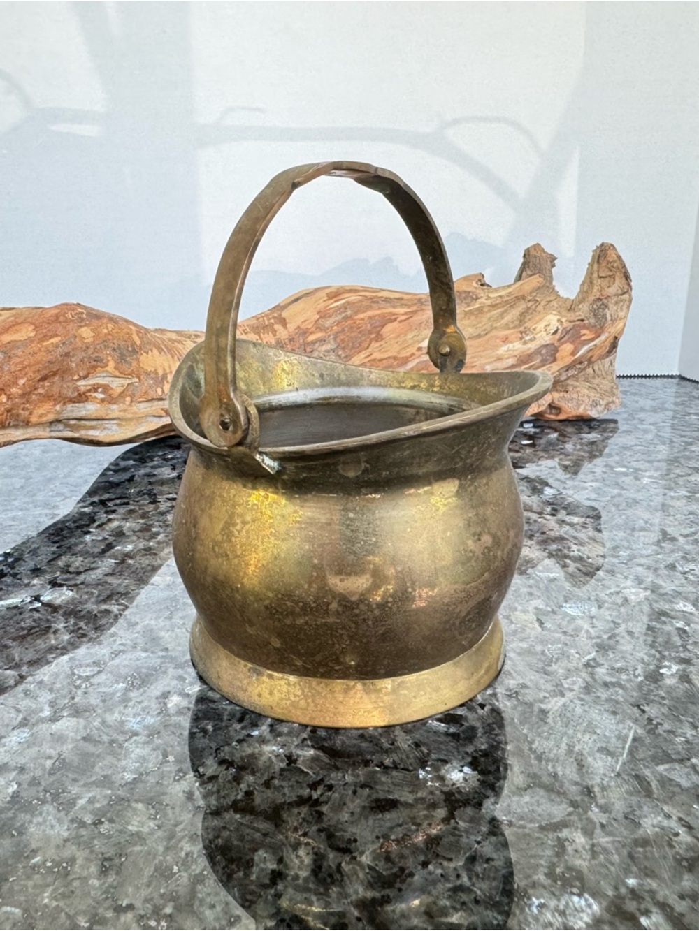 3” Brass Plated Mini Scuttle Coal Bucket With Top & Side Handle, Flared Lip